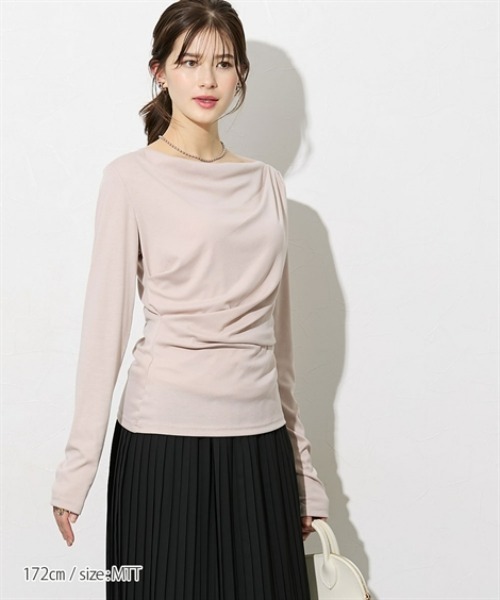 slattgir(スラットジール)の「高身長 カットソードレープトップス(トールサイズ)(Tシャツ/カットソー・レディース・グレイッシュベージュ/グレイッシュブルー/ネイビー・TM/TL/TLL/T3L/T4L/T5L)」の8枚目の写真