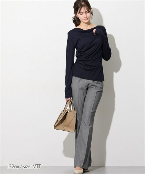 slattgir(スラットジール)の「高身長 カットソードレープトップス(トールサイズ)(Tシャツ/カットソー・レディース・グレイッシュベージュ/グレイッシュブルー/ネイビー・TM/TL/TLL/T3L/T4L/T5L)」の12枚目の写真