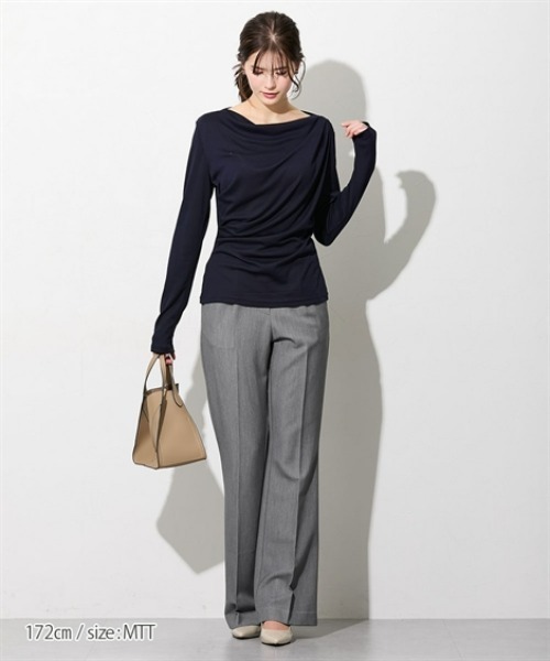 slattgir(スラットジール)の「高身長 カットソードレープトップス(トールサイズ)(Tシャツ/カットソー・レディース・グレイッシュベージュ/グレイッシュブルー/ネイビー・TM/TL/TLL/T3L/T4L/T5L)」の13枚目の写真