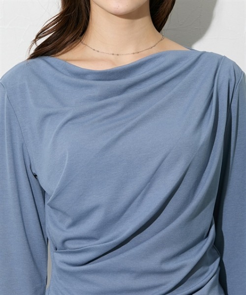 slattgir(スラットジール)の「高身長 カットソードレープトップス(トールサイズ)(Tシャツ/カットソー・レディース・グレイッシュベージュ/グレイッシュブルー/ネイビー・TM/TL/TLL/T3L/T4L/T5L)」の21枚目の写真