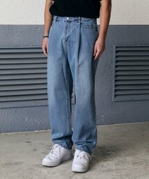 ワンタックワイドデニムパンツブルー