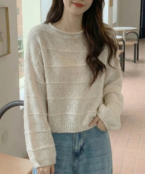 cammie(キャミー)の「波模様ニット(ニット/セーター・レディース・ダークグレー/グリーン/アイボリー・F)」の5枚目の写真