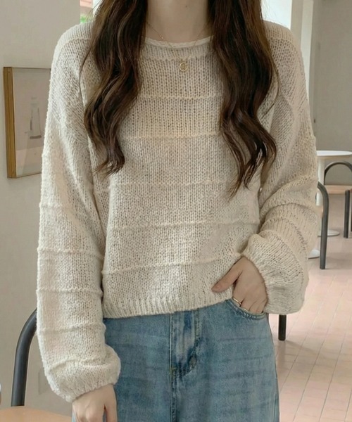 cammie(キャミー)の「波模様ニット(ニット/セーター・レディース・ダークグレー/グリーン/アイボリー・F)」の6枚目の写真