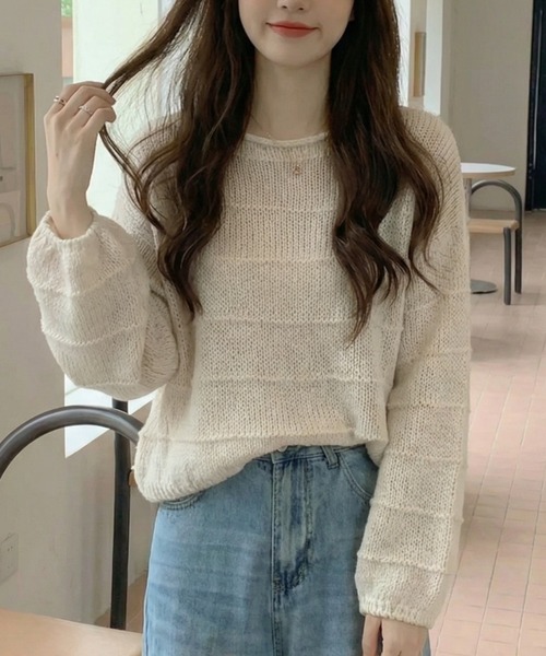 cammie(キャミー)の「波模様ニット(ニット/セーター・レディース・ダークグレー/グリーン/アイボリー・F)」の7枚目の写真