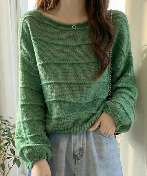 cammie(キャミー)の「波模様ニット(ニット/セーター・レディース・ダークグレー/グリーン/アイボリー・F)」の14枚目の写真