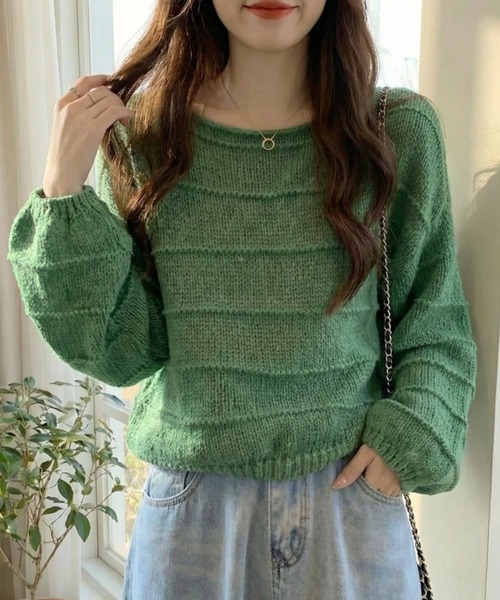 cammie(キャミー)の「波模様ニット(ニット/セーター・レディース・ダークグレー/グリーン/アイボリー・F)」の13枚目の写真