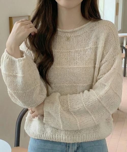 cammie(キャミー)の「波模様ニット(ニット/セーター・レディース・ダークグレー/グリーン/アイボリー・F)」の4枚目の写真