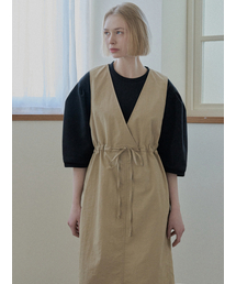 Waist string sleeveless dress - BEIGE