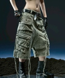 RICH（リッチ）の「【RICH】Cargo Wide Green Washed Short Pants / 【リッチ】ポケットカーゴデニムハーフパンツ（デニムパンツ）」