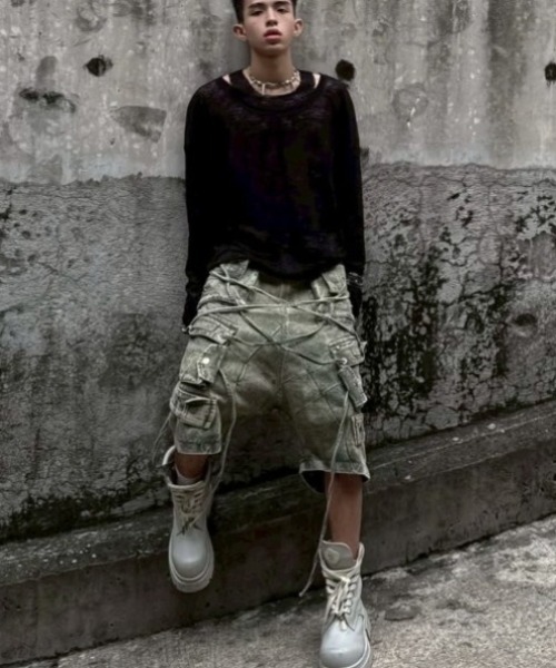 RICH(リッチ)の「【RICH】Cargo Wide Green Washed Short Pants / 【リッチ】ポケットカーゴデニムハーフパンツ(デニムパンツ・メンズ・カーキ・02/01)」の5枚目の写真