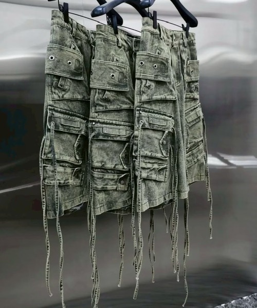 RICH(リッチ)の「【RICH】Cargo Wide Green Washed Short Pants / 【リッチ】ポケットカーゴデニムハーフパンツ(デニムパンツ・メンズ・カーキ・02/01)」の14枚目の写真