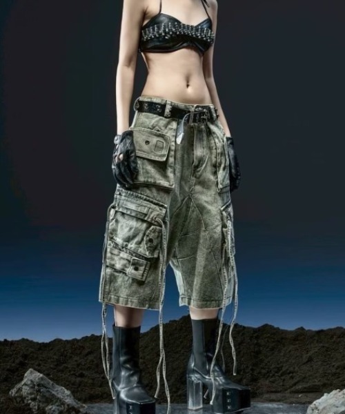 RICH(リッチ)の「【RICH】Cargo Wide Green Washed Short Pants / 【リッチ】ポケットカーゴデニムハーフパンツ(デニムパンツ・メンズ・カーキ・02/01)」の9枚目の写真