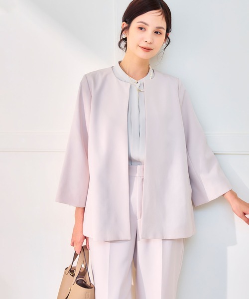 CROSS FUNCTION（クロスファンクション）の「《洗える・シワになりにくい》2点セット 正解 Aラインフレアジャケット&ワイドパンツ　5サイズ展開【CROSS FUNCTION/クロスファンクション】（スーツセット・レディース・ネイビー/ブラック/ライトベージュ・7号/9号/11号/13号/15号）」の4枚目の写真