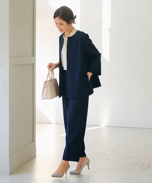 CROSS FUNCTION（クロスファンクション）の「《洗える・シワになりにくい》2点セット 正解 Aラインフレアジャケット&ワイドパンツ　5サイズ展開【CROSS FUNCTION/クロスファンクション】（スーツセット・レディース・ネイビー/ブラック/ライトベージュ・7号/9号/11号/13号/15号）」の13枚目の写真