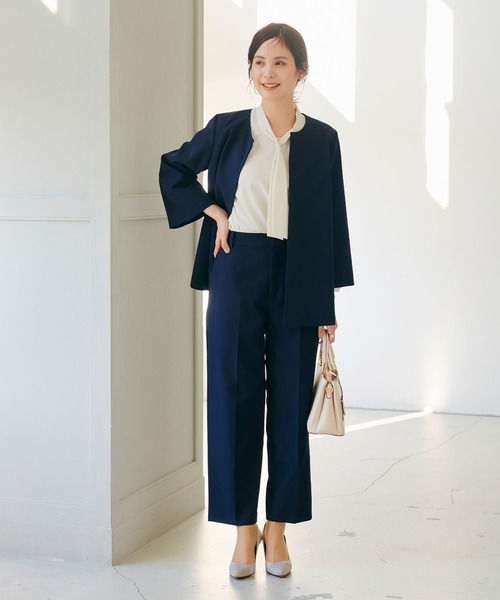 CROSS FUNCTION（クロスファンクション）の「《洗える・シワになりにくい》2点セット 正解 Aラインフレアジャケット&ワイドパンツ　5サイズ展開【CROSS FUNCTION/クロスファンクション】（スーツセット・レディース・ネイビー/ブラック/ライトベージュ・7号/9号/11号/13号/15号）」の9枚目の写真