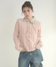 Attached collar fake layered knit cardigan / ツケエリツキフェイクレイヤードニットカーディガン