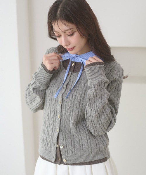 セール】Attached collar fake layered knit cardigan / ツケエリツキ