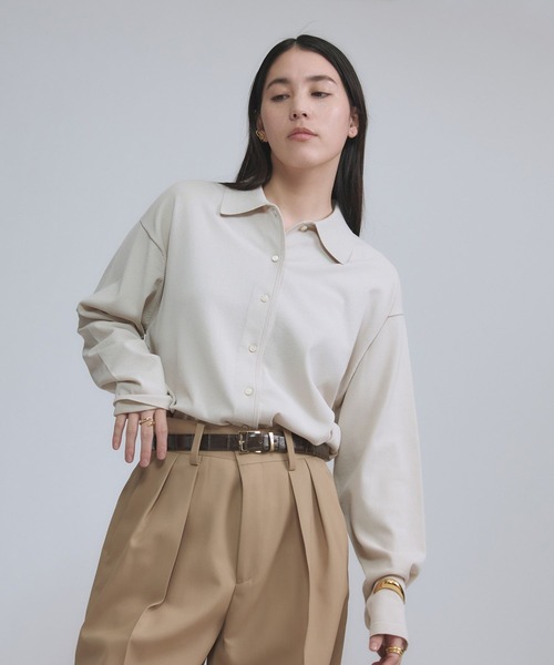 Chaos（カオス）の「Chaos(カオス)/エレルニットシャツカーディガン（カーディガン/ボレロ・レディース・アイボリー/ネイビー・FREE）」の6枚目の写真