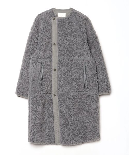 HYKE ボアコート FAUX SHEARLING COAT グレー ブランド古着】FAUX SHEARLING COAT ノーカラーコート（ノーカラー
