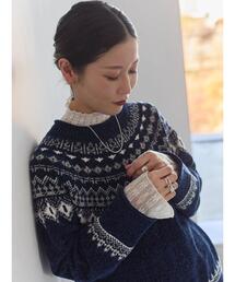 Samansa Mos2 blue | 求心ラメモールニットプルオーバー(ニット/セーター)