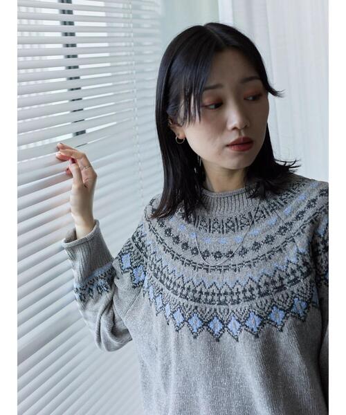 Samansa Mos2 blue（サマンサモスモスブルー）の「求心ラメモールニットプルオーバー（ニット/セーター・レディース・ネイビー/ベージュ/グレー/チャコールグレー/オフホワイト・F）」の4枚目の写真