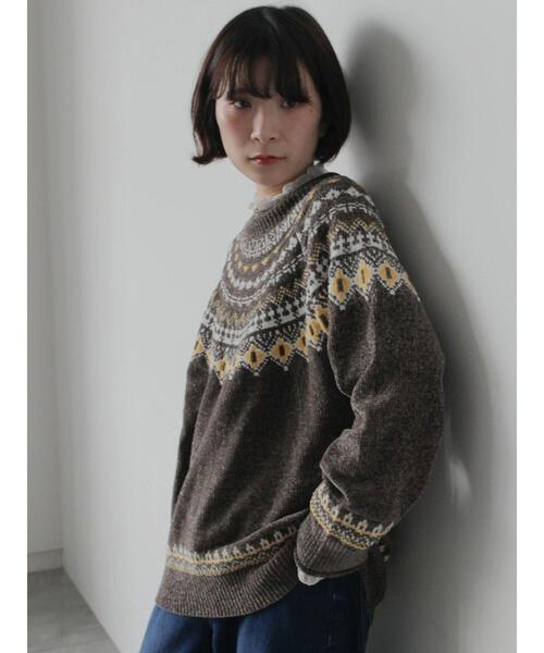 Samansa Mos2 blue（サマンサモスモスブルー）の「求心ラメモールニットプルオーバー（ニット/セーター・レディース・ネイビー/ベージュ/グレー/チャコールグレー/オフホワイト・F）」の6枚目の写真