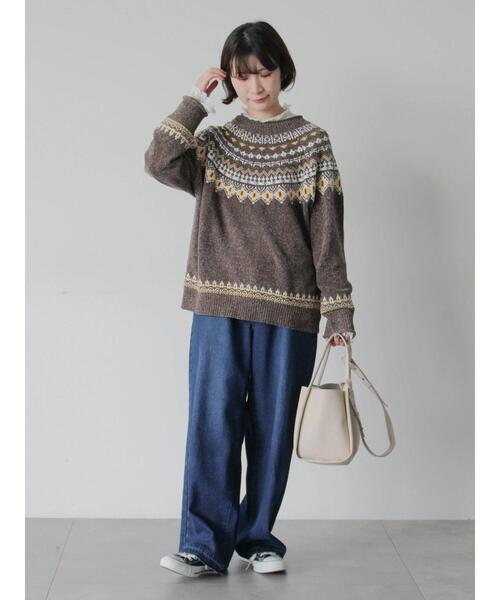 Samansa Mos2 blue（サマンサモスモスブルー）の「求心ラメモールニットプルオーバー（ニット/セーター・レディース・ネイビー/ベージュ/グレー/チャコールグレー/オフホワイト・F）」の7枚目の写真