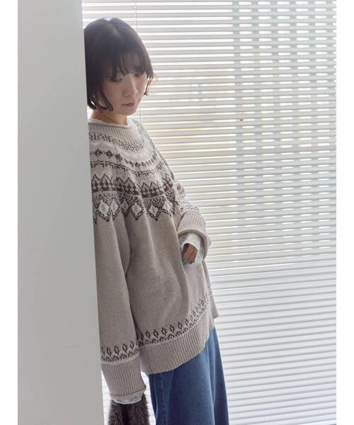 Samansa Mos2 blue（サマンサモスモスブルー）の「求心ラメモールニットプルオーバー（ニット/セーター・レディース・ネイビー/ベージュ/グレー/チャコールグレー/オフホワイト・F）」の9枚目の写真