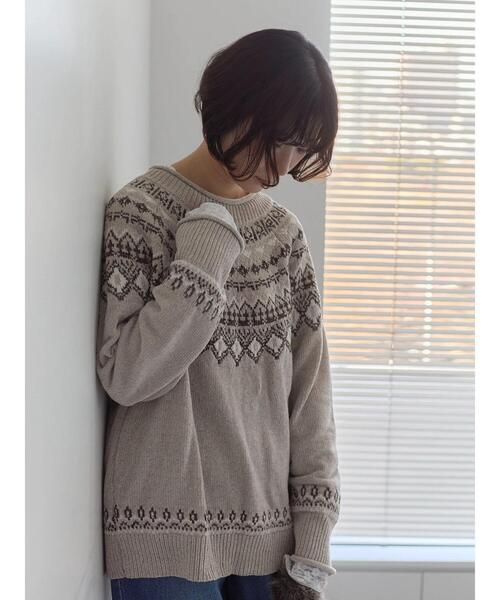 Samansa Mos2 blue（サマンサモスモスブルー）の「求心ラメモールニットプルオーバー（ニット/セーター・レディース・ネイビー/ベージュ/グレー/チャコールグレー/オフホワイト・F）」の10枚目の写真