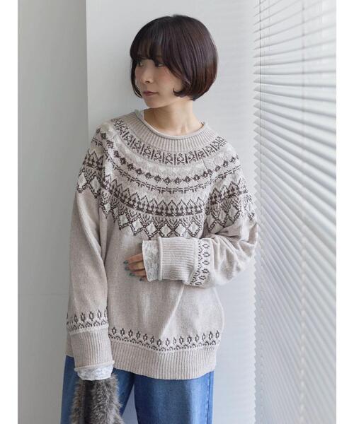 Samansa Mos2 blue（サマンサモスモスブルー）の「求心ラメモールニットプルオーバー（ニット/セーター・レディース・ネイビー/ベージュ/グレー/チャコールグレー/オフホワイト・F）」の11枚目の写真