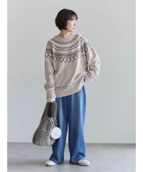 Samansa Mos2 blue（サマンサモスモスブルー）の「求心ラメモールニットプルオーバー（ニット/セーター・レディース・ネイビー/ベージュ/グレー/チャコールグレー/オフホワイト・F）」の12枚目の写真