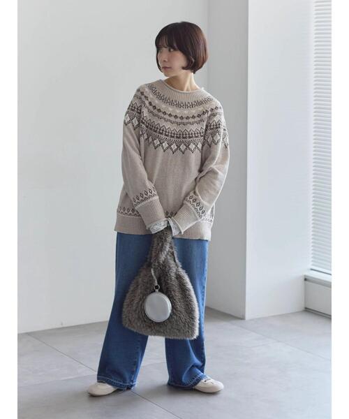 Samansa Mos2 blue（サマンサモスモスブルー）の「求心ラメモールニットプルオーバー（ニット/セーター・レディース・ネイビー/ベージュ/グレー/チャコールグレー/オフホワイト・F）」の13枚目の写真