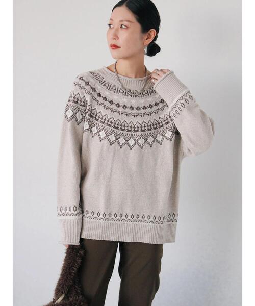 Samansa Mos2 blue（サマンサモスモスブルー）の「求心ラメモールニットプルオーバー（ニット/セーター・レディース・ネイビー/ベージュ/グレー/チャコールグレー/オフホワイト・F）」の15枚目の写真