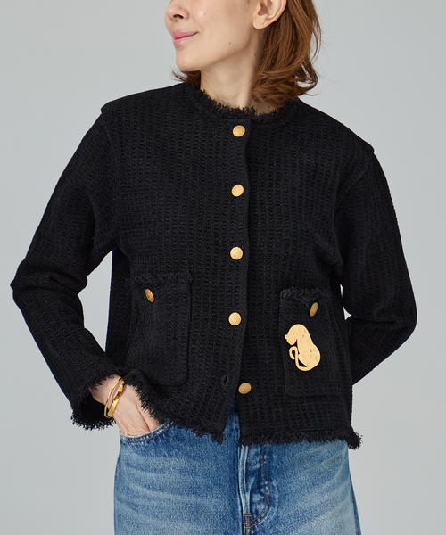 【新品未使用】ヴェルメイユパーイエナ 24AWツイード カーディガン F 黒 TWEED KNITジャケット カーディガン（カーディガン/ボレロ）｜VERMEIL