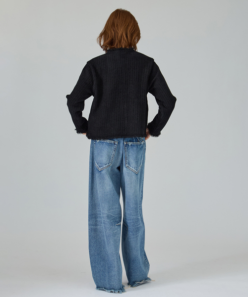 VERMEIL par iena(ヴェルメイユパーイエナ)の「TWEED KNITジャケット カーディガン(カーディガン/ボレロ・レディース・ベージュ/ブラック・FREE)」の6枚目の写真