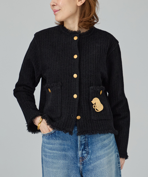 VERMEIL par iena(ヴェルメイユパーイエナ)の「TWEED KNITジャケット カーディガン(カーディガン/ボレロ・レディース・ベージュ/ブラック・FREE)」の8枚目の写真