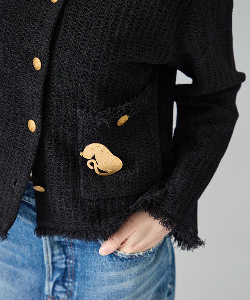 VERMEIL par iena(ヴェルメイユパーイエナ)の「TWEED KNITジャケット カーディガン(カーディガン/ボレロ・レディース・ベージュ/ブラック・FREE)」の9枚目の写真