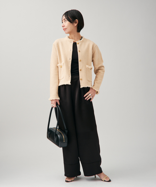 【新品未使用】ヴェルメイユパーイエナ 24AWツイード カーディガン F 黒 TWEED KNITジャケット カーディガン（カーディガン/ボレロ）｜VERMEIL