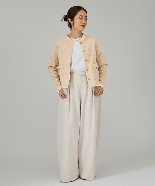 VERMEIL par iena(ヴェルメイユパーイエナ)の「TWEED KNITジャケット カーディガン(カーディガン/ボレロ・レディース・ベージュ/ブラック・FREE)」の16枚目の写真