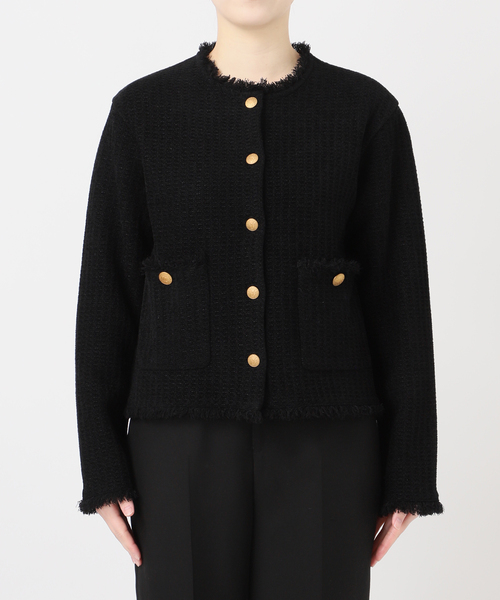 VERMEIL par iena(ヴェルメイユパーイエナ)の「TWEED KNITジャケット カーディガン(カーディガン/ボレロ・レディース・ベージュ/ブラック・FREE)」の22枚目の写真