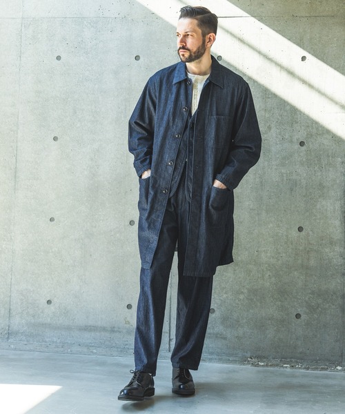 MR.OLIVE(ミスターオリーブ)の「RINSE WASH 6oz SUPER LIGHT DENIM / UTILLITY COAT /M261105(ステンカラーコート・メンズ・ブラック/インディゴブルー・MEDIUM/LARGE)」の4枚目の写真