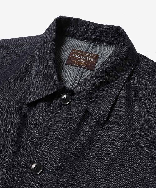 MR.OLIVE(ミスターオリーブ)の「RINSE WASH 6oz SUPER LIGHT DENIM / UTILLITY COAT /M261105(ステンカラーコート・メンズ・ブラック/インディゴブルー・MEDIUM/LARGE)」の9枚目の写真