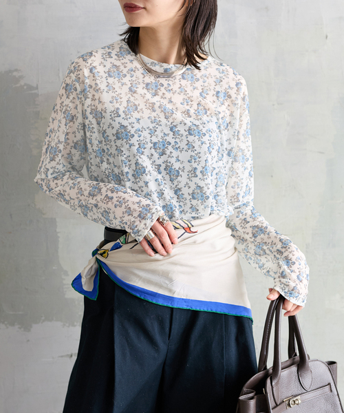 JOURNAL STANDARD（ジャーナルスタンダード）の「シアーフラワーカットソー（Tシャツ/カットソー・レディース・ピンク/ブルー・FREE）」の7枚目の写真