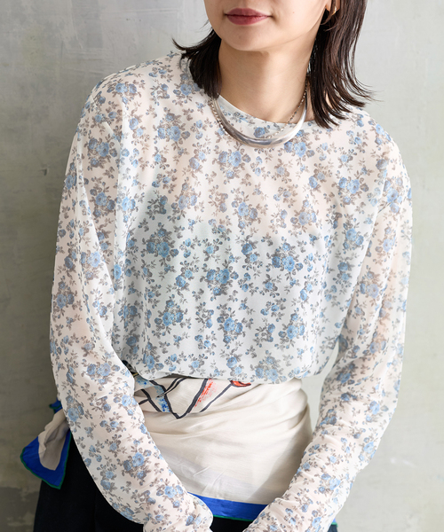 JOURNAL STANDARD（ジャーナルスタンダード）の「シアーフラワーカットソー（Tシャツ/カットソー・レディース・ピンク/ブルー・FREE）」の9枚目の写真