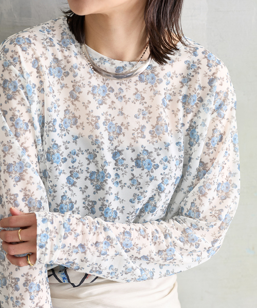 JOURNAL STANDARD（ジャーナルスタンダード）の「シアーフラワーカットソー（Tシャツ/カットソー・レディース・ピンク/ブルー・FREE）」の10枚目の写真