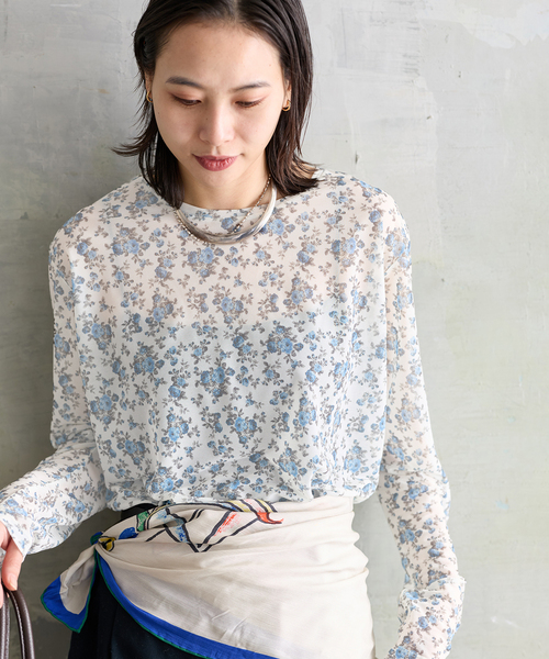 JOURNAL STANDARD（ジャーナルスタンダード）の「シアーフラワーカットソー（Tシャツ/カットソー・レディース・ピンク/ブルー・FREE）」の11枚目の写真