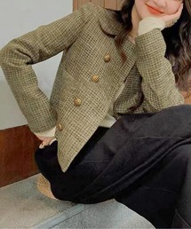 AMAJI（アマジ）の「ノーカラーレトロチェックツイードジャケット（ノーカラージャケット）」