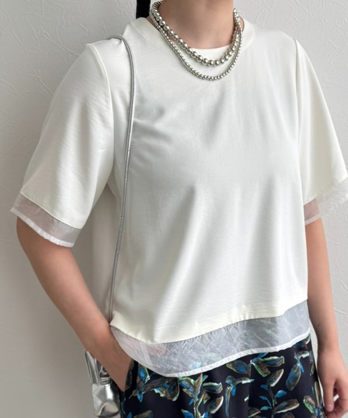 LHELBIE(レルビエ)の「シアーブラウスT(Tシャツ/カットソー・レディース・オフホワイト/ブラウン/ブラック・M)」の2枚目の写真
