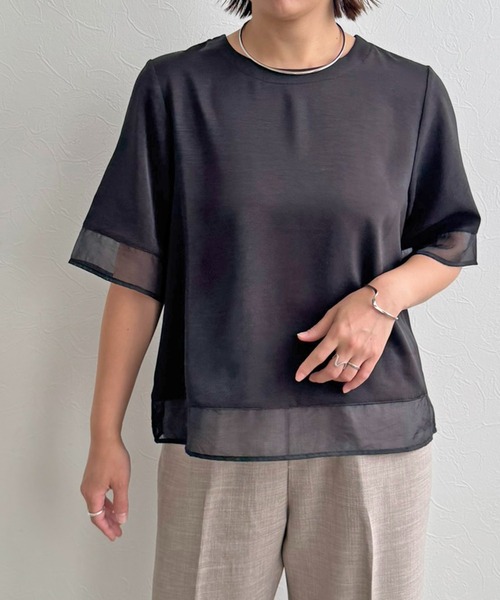 LHELBIE(レルビエ)の「シアーブラウスT(Tシャツ/カットソー・レディース・オフホワイト/ブラウン/ブラック・M)」の12枚目の写真