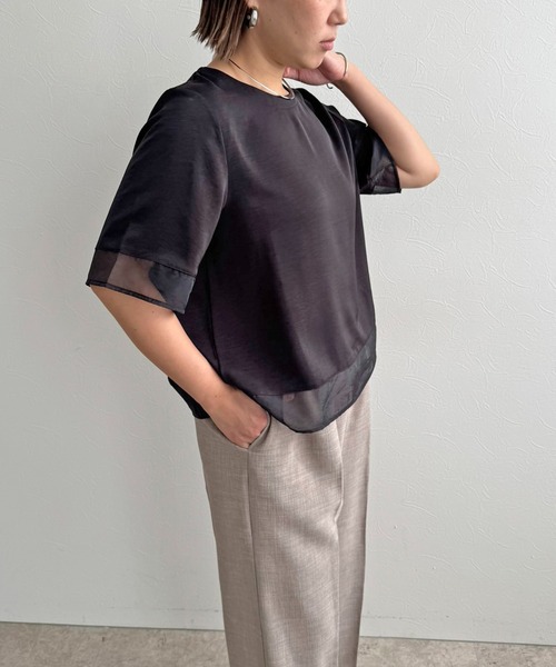 LHELBIE(レルビエ)の「シアーブラウスT(Tシャツ/カットソー・レディース・オフホワイト/ブラウン/ブラック・M)」の11枚目の写真